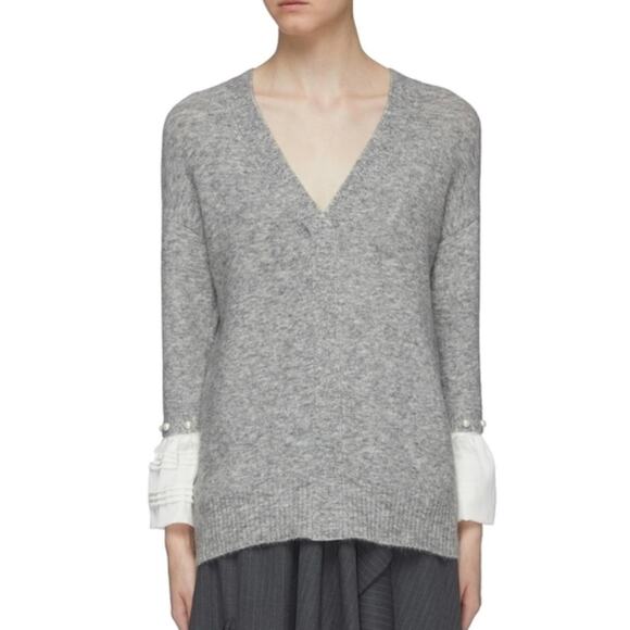 3.1 Phillip Lim Sweaters - 3.1 Phillip Lim Alpaca Wool Sweater Faux Pearls Cuff Ruffle XS Women Gray